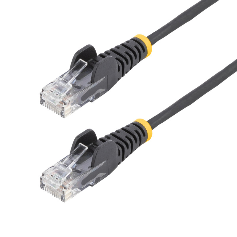 StarTech.com Câble réseau Ethernet RJ45 Cat6 de 2,5 m - Cordon de brassage mince Cat 6 UTP sans crochet - Fil Gigabit noir (N6PA