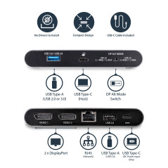 StarTech.com Station d'accueil USB Type-C à double affichage DP 4K pour PC portable - PD 3.0 100 W (DK30C2DAGPD)