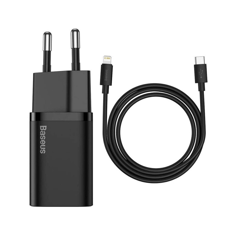 BASEUS Chargeur Marque Modèle USB-C Super Sir SI Quick Charger 1C 20W Chargeur Secteur avec Foudre 100 cm Noir BASEUS Chargeur Marque Modèle USB-C Super Sir SI Quick Charger 1C 20W Chargeur Secteur avec Foudre 100 cm Noir