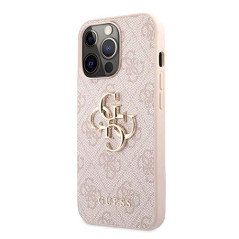 GUESS GUHCP13X4GMGPI Coque pour iPhone 13 Pro Max 6,7" Rose 4G Logo Big Metal