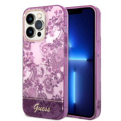 Guess Coque de Protection pour iPhone 14 Pro Max - Motif Floral Fuchsia IML - Anti-Rayures - PC/TPU - Confortable et Durable - a