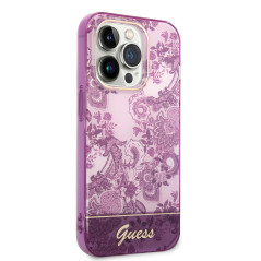 Guess Coque de Protection pour iPhone 14 Pro Max - Motif Floral Fuchsia IML - Anti-Rayures - PC/TPU - Confortable et Durable - a