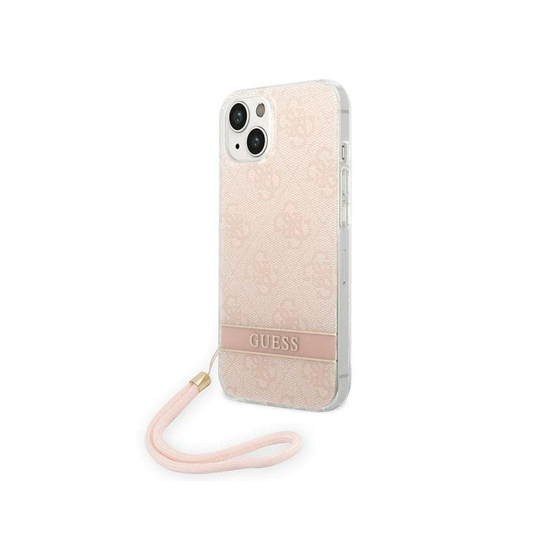 GUESS GUOHCP14MH4STP Coque pour iPhone 14 Plus 6,7" Rose/Rose Coque Rigide avec Sangle imprimée 4G