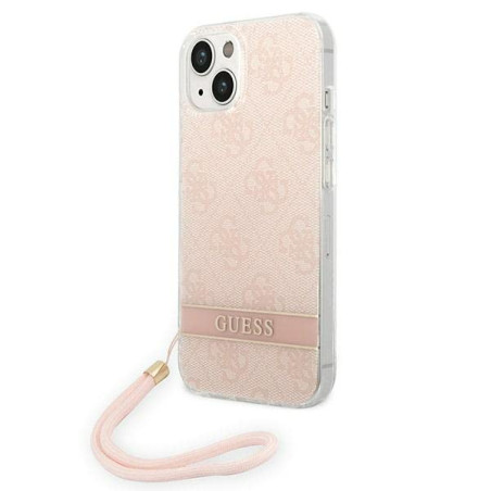 GUESS GUOHCP14MH4STP Coque pour iPhone 14 Plus 6,7" Rose/Rose Coque Rigide avec Sangle imprimée 4G