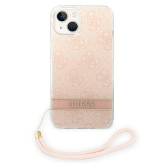 GUESS GUOHCP14MH4STP Coque pour iPhone 14 Plus 6,7" Rose/Rose Coque Rigide avec Sangle imprimée 4G