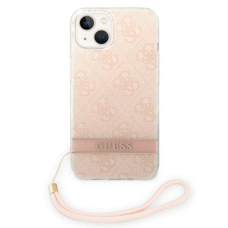 GUESS GUOHCP14MH4STP Coque pour iPhone 14 Plus 6,7" Rose/Rose Coque Rigide avec Sangle imprimée 4G