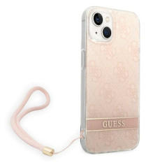 GUESS GUOHCP14MH4STP Coque pour iPhone 14 Plus 6,7" Rose/Rose Coque Rigide avec Sangle imprimée 4G