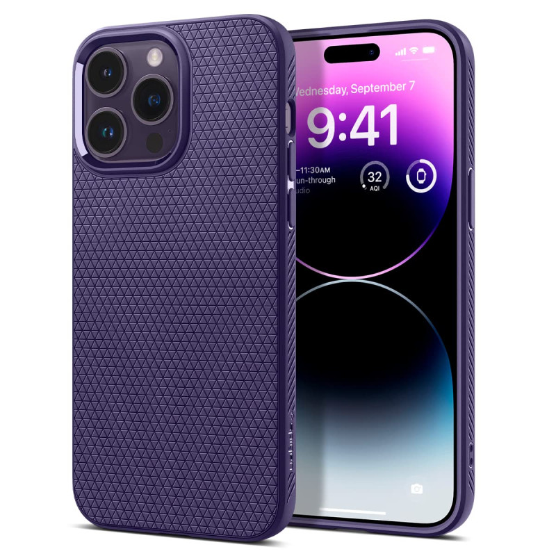 Spigen Coque pour iPhone 14 Pro, Liquid Air, [Surface Antidérapante] 6,1 Pouces - Violet Foncé