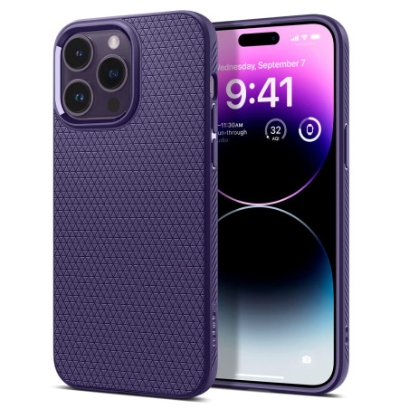 Spigen Coque pour iPhone 14 Pro, Liquid Air, [Surface Antidérapante] 6,1 Pouces - Violet Foncé