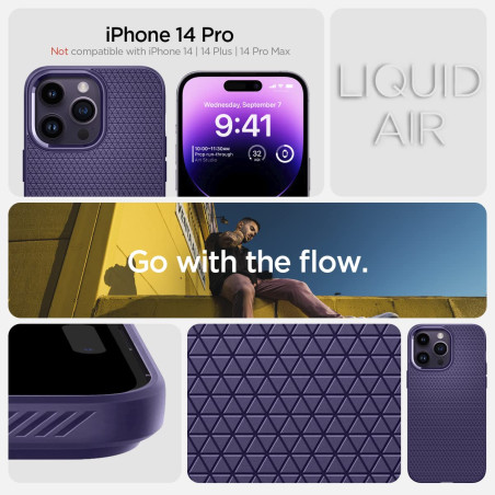 Spigen Coque pour iPhone 14 Pro, Liquid Air, [Surface Antidérapante] 6,1 Pouces - Violet Foncé
