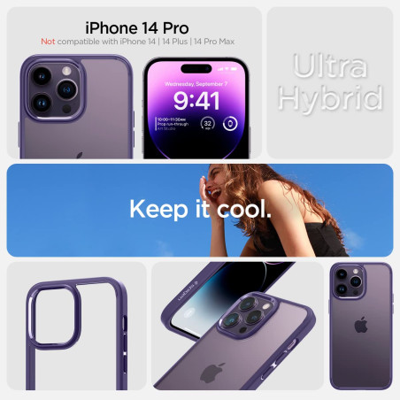 Spigen Ultra Hybrid Coque Compatible avec iPhone 14 Pro [Anti-Jaunissement] - Violet Foncé