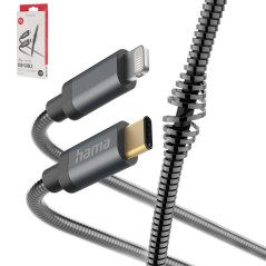 Hama Câble de charge USB C - Lightning Metal (USB 2.0, gaine de câble métallique, 3A, plaqué or, 480 Mbit/s, 1,5m) anthracite