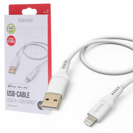 Hama Câble USB A vers Lightning 1.5M [Plaqué Or] - Certifié MFi, Câble Charge Rapide Apple, Transfert Rapide 480 Mbit/s, Câble S