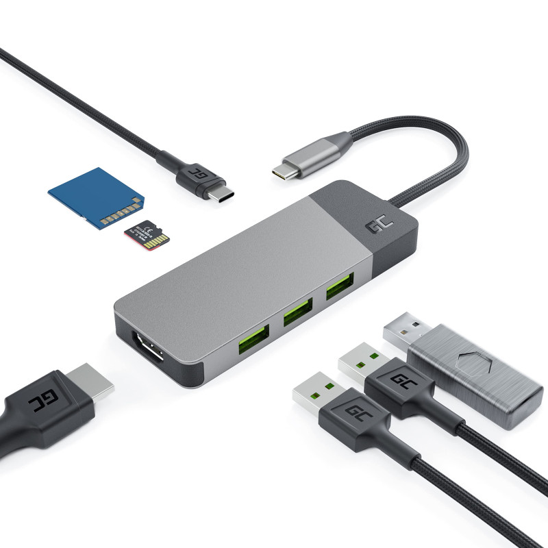 Adaptateur Station d'accueil HUB USB-C PD 85W GC Connect 7en1 (3xUSB-A 3.1 HDMI 4K 60Hz SD microSD) pour Apple MacBook M1/M2, Le Adaptateur Station d'accueil HUB USB-C PD 85W GC Connect 7en1 (3xUSB-A 3.1 HDMI 4K 60Hz SD microSD) pour Apple MacBook M1/M2, Le
