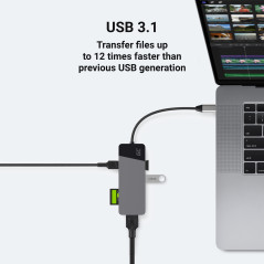 Adaptateur Station d'accueil HUB USB-C PD 85W GC Connect 7en1 (3xUSB-A 3.1 HDMI 4K 60Hz SD microSD) pour Apple MacBook M1/M2, Le