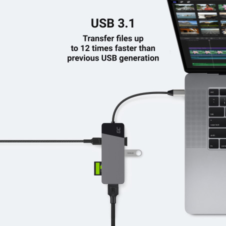 Adaptateur Station d'accueil HUB USB-C PD 85W GC Connect 7en1 (3xUSB-A 3.1 HDMI 4K 60Hz SD microSD) pour Apple MacBook M1/M2, Le