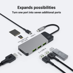 Adaptateur Station d'accueil HUB USB-C PD 85W GC Connect 7en1 (3xUSB-A 3.1 HDMI 4K 60Hz SD microSD) pour Apple MacBook M1/M2, Le
