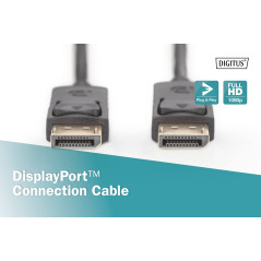DIGITUS Câble DisplayPort - Full-HD 1080p/60Hz - 3m - avec verrouillage - Displayport 1.1a - Compatible avec PC, moniteur, carte