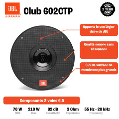 JBL Club 602CTP Système haut parleur voiture à 2 voies de Harman Kardon - Ensemble d' enceinte à composants de 210 watts, 16 - 1