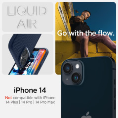 Spigen Coque pour iPhone 14, Liquid Air, [Surface Antidérapante] 6,1 Pouces - Bleu Marin