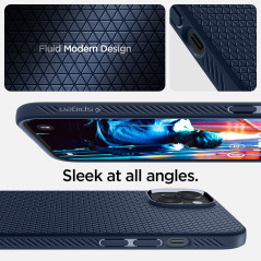 Spigen Coque pour iPhone 14, Liquid Air, [Surface Antidérapante] 6,1 Pouces - Bleu Marin