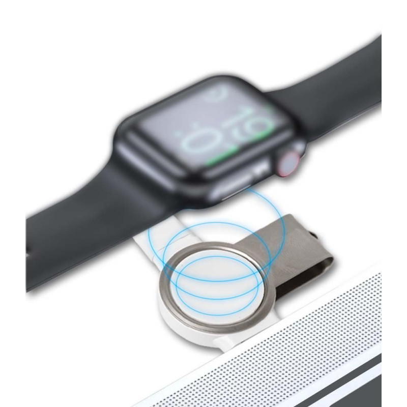 Chargeur sans Fil magnétique pour Apple Watch 7/6/SE/5/4 2 en 1 USB A + USB C Blanc Bigben