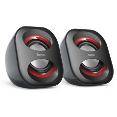 Hama Sonic Mobil 183 Enceintes pour Ordinateur - Système Stéréo 2.0, Haut-Parleurs Alimentés en USB, Connexion Jack 3.5mm - Noir