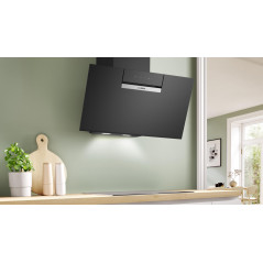 Bosch DWK87FN60, Hotte murale Série 4, 4 vitesses d'aspiration dont 1 intensive, 80cm, Noir avec finiton en verre