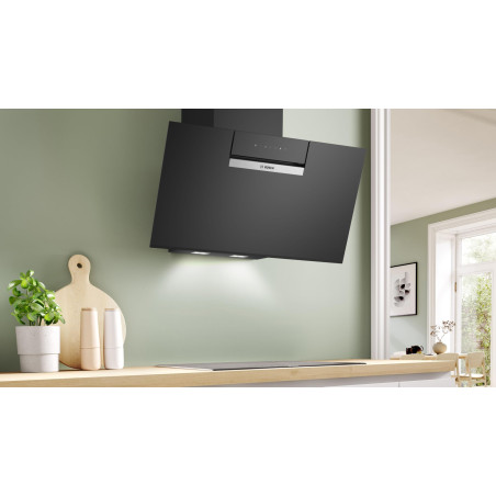 Bosch DWK87FN60, Hotte murale Série 4, 4 vitesses d'aspiration dont 1 intensive, 80cm, Noir avec finiton en verre