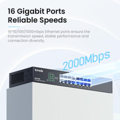 Tenda Switch Ethernet 16 Ports, Switch Gigabit 10/100/1000 Mbps, Plug & Play, Rackable, Auto MDI/MDIX, Format Bureau, Boitier Mé