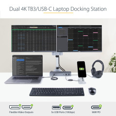 StarTech.com Dock Thunderbolt 3 Compatible Hôte USB-C - Écrans Double 4K 60Hz DP 1.4 ou Double HDMI - Simple 8K - Station d'Acce