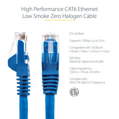 StarTech.com Câble Ethernet CAT6 2m - LSZH (Low Smoke Zero Halogen) - Cordon RJ45 UTP Anti-accrochage 10 GbE LAN - Câble Réseau