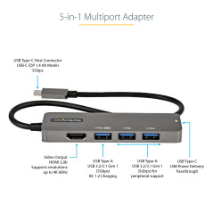 StarTech.com Adaptateur Multiport USB-C - Adaptateur USB-C vers HDMI 2.0b 4K 60Hz (HDR10), Alimentation 100W PT, Hub 4 Ports USB