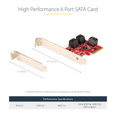 StarTech.com Carte PCI Express SATA 6 ports - Contrôleur PCIe SATA - ASM1166 Non-Raid - Convertisseur PCI Express 3.0 vers SATA 