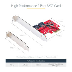 StarTech.com Carte PCI Express SATA 2 ports - Contrôleur PCIe SATA - 6Gbps - ASM1166 Non-RAID - Carte PCI Express 3.0 vers SATA 