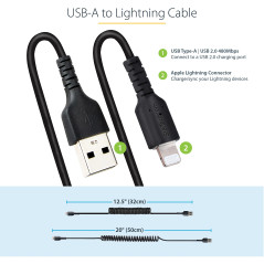 50cm/20in USB to Lightning Cable Coiled