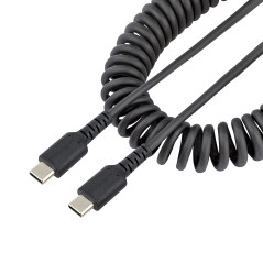 StarTech.com Câble de Charge USB-C de 1m - Adaptateur USB-C vers USB-C Enroulé à Usage Intesif - Câble TB3 en Fibre Aramide Robu