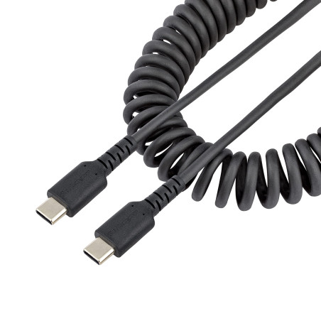 StarTech.com Câble de Charge USB-C de 1m - Adaptateur USB-C vers USB-C Enroulé à Usage Intesif - Câble TB3 en Fibre Aramide Robu