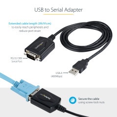 StarTech.com Câble USB vers RS232 de 1m - Câble Convertisseur USB vers RS232 DB9 Mâle avec Rétention du Port COM - Prolific IC -