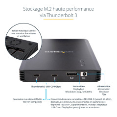 StarTech.com Boîtier SSD M.2 NVMe Thunderbolt 3 à 4 Baies - Boîtier Disque Dur Externe 1 DisplayPort vidéo et 2 Ports TB3 Downst