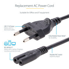 StarTech.com Câble d'alimentation pour Ordinateur Portable de 2m - Prise EU vers C7, 2,5A 250WG, 18AWG - Câble d'alimentation po