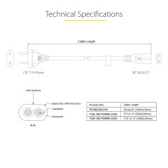 StarTech.com Câble d'alimentation pour Ordinateur Portable de 2m - Prise EU vers C7, 2,5A 250WG, 18AWG - Câble d'alimentation po