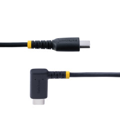 StarTech.com Câble USB C Coudé Noir 15cm - Cordon 60W PD 3A - Fibre Aramide Robuste - USB 2.0 Type C - Chargeur Rapide (R2CCR-15