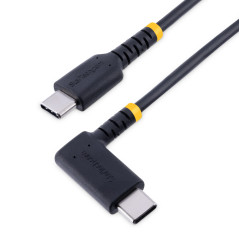 StarTech.com Câble de Charge USB C de 1m - Cordon USB-C, 60W PD 3A - Câble USB C Coudé Noir - Fibre Aramide Robuste - Câble USB