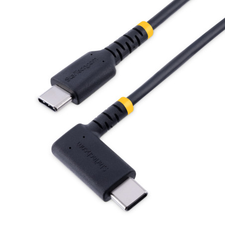 StarTech.com Câble de Charge USB C de 1m - Cordon USB-C, 60W PD 3A - Câble USB C Coudé Noir - Fibre Aramide Robuste - Câble USB