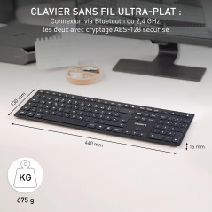 CHERRY KW 9100 SLIM, clavier au design sans fil, Disposition espagnole (QWERTY), Connexion au choix Bluetooth ou radio 2,4 GHz,
