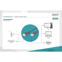 DIGITUS Câble d'extension USB 2.0 – 5 m – USB A (fiche) vers type A (prise) – 480 Mbps – pour imprimantes, lecteurs de cartes, c