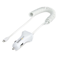 StarTech.com Chargeur Voiture Lightning avec Câble Spiralé - Chargeur Iphone 1m - Double Chargeur USB pour Telephones et Tablett