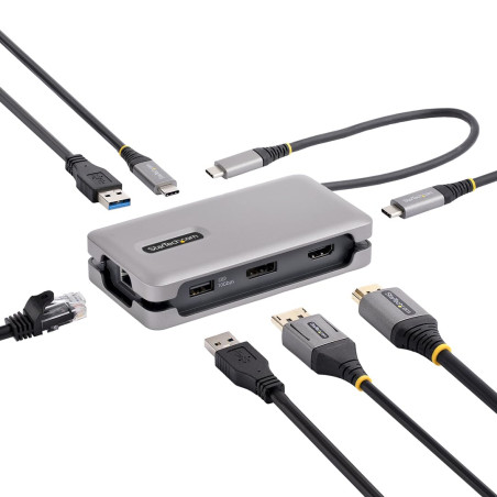StarTech.com Adaptateur Multiport USB-C - 4K 60Hz HDMI/DP - Hub USB 3 Ports - 100W PD Pass-Through, GbE, Mini Station d'accueil