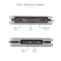 StarTech.com Adaptateur Multiport USB-C - 4K60Hz HDMI/VGA - Hub USB 3 Ports - 100W PD Pass-Through, GbE, Mini Station d'Accueil 
